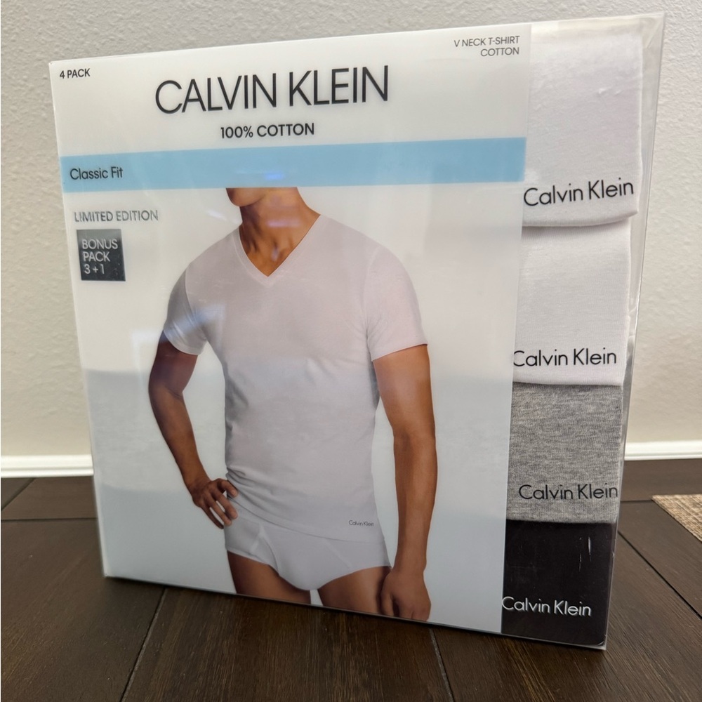 Calvin Klein Cotton V-Neck T-Shirt Pack - Black and Gray 4 pack